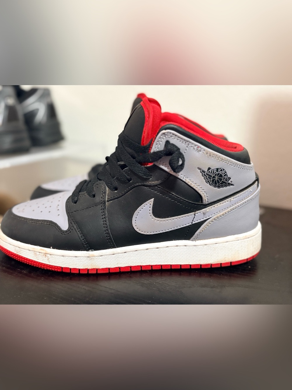 Nike Black, Gray & Red Air Jordan 1 Mid Sneakers